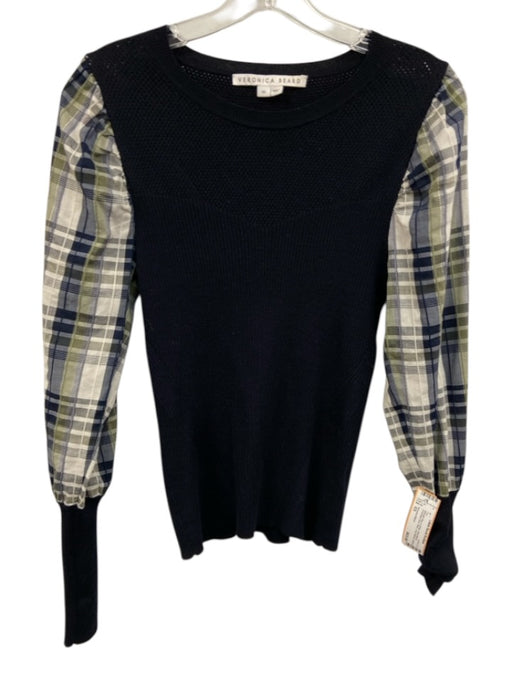 Veronica Beard Size XS Midnight Blue & White Wool Blend Perforated Knit Top Midnight Blue & White / XS