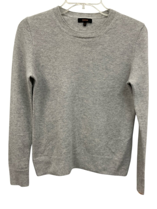 Quince Size XS Light Gray Cashmere Heathered Knit Ribbed Hem Pullover Sweater Light Gray / XS