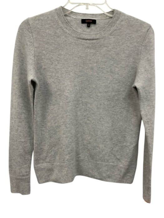 Quince Size XS Light Gray Cashmere Heathered Knit Ribbed Hem Pullover Sweater Light Gray / XS