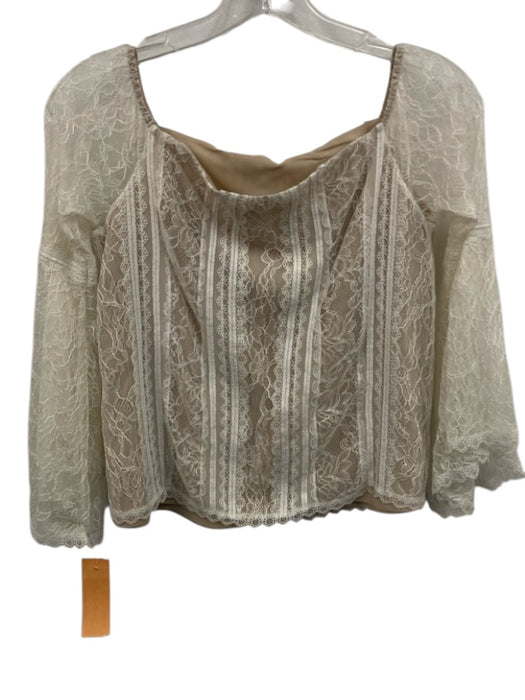 Alice + Olivia Size XS White & Beige Nylon Floral Lace Overlay Off Shoulder Top White & Beige / XS