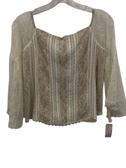 Alice + Olivia Size XS White & Beige Nylon Floral Lace Overlay Off Shoulder Top White & Beige / XS