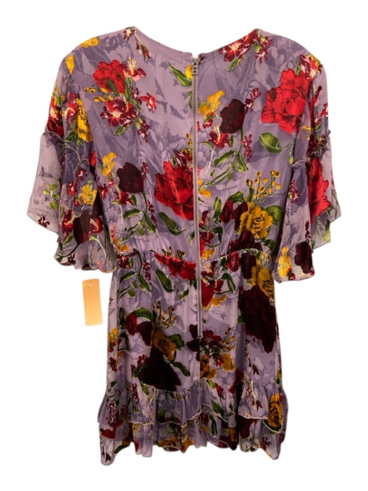 Alice + Olivia Size 0 Purple, Red & Green Silk Blend Floral 1/2 Sleeve Dress Purple, Red & Green / 0