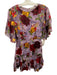 Alice + Olivia Size 0 Purple, Red & Green Silk Blend Floral 1/2 Sleeve Dress Purple, Red & Green / 0