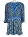 Alice + Olivia Size 0 Blue & White Polyester Floral Accordion Pleat V Neck Dress Blue & White / 0