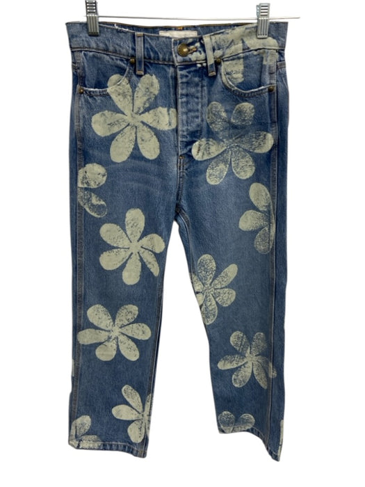 The Great Size 24 Medium Wash Cotton Blend Denim Flower Detail High Rise Jeans Medium Wash / 24