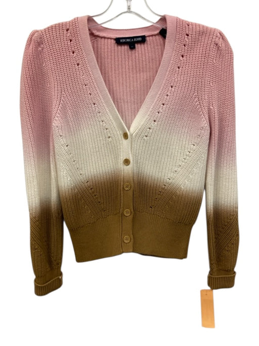 Veronica Beard Size XS Pink, White & Brown Cotton Gradient Ribbed Knit Sweater Pink, White & Brown / XS