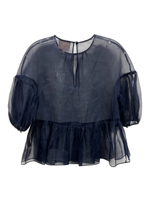 Cinq a Sept Size XS Navy Blue No Fabric Tag Sheer Short Puff Sleeve Peplum Top Navy Blue / XS