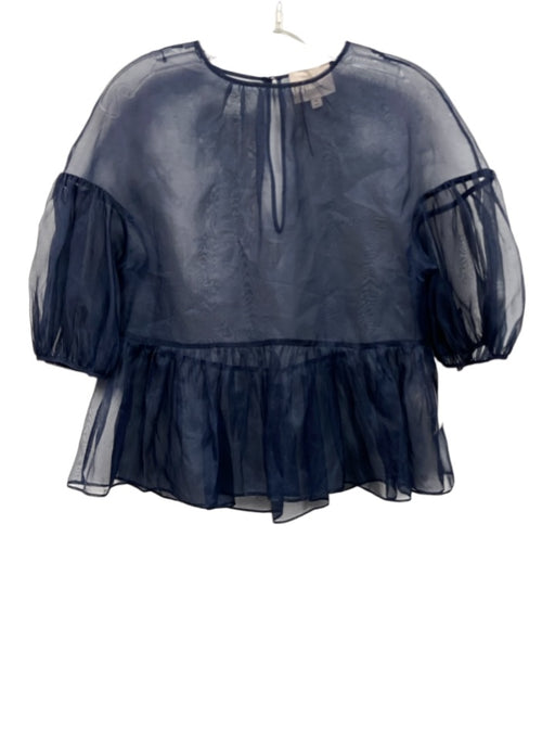 Cinq a Sept Size XS Navy Blue No Fabric Tag Sheer Short Puff Sleeve Peplum Top Navy Blue / XS