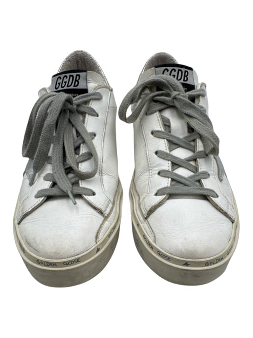 Golden Goose Shoe Size 37 White & Silver Leather Upper Metallic Detail Sneakers White & Silver / 37
