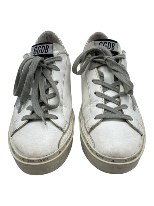 Golden Goose Shoe Size 37 White & Silver Leather Upper Metallic Detail Sneakers White & Silver / 37