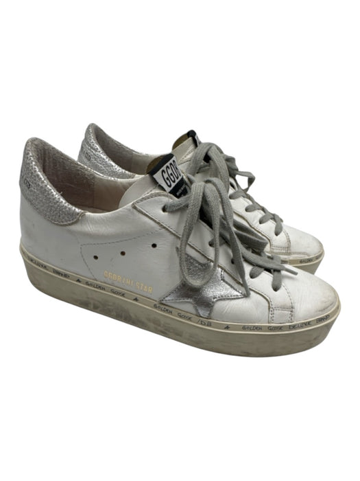 Golden Goose Shoe Size 37 White & Silver Leather Upper Metallic Detail Sneakers White & Silver / 37
