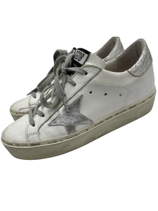 Golden Goose Shoe Size 37 White & Silver Leather Upper Metallic Detail Sneakers White & Silver / 37