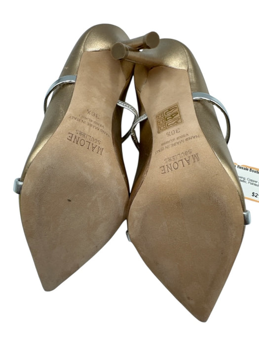 Malone Souliers Shoe Size 36.5 Copper & Silver Leather Upper Metallic Pump Mules Copper & Silver / 36.5