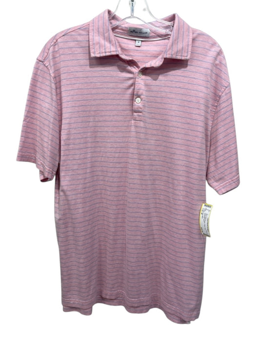 Peter Millar Size M Pink & Blue Cotton Stripe Polo Men's Short Sleeve Pink & Blue / M