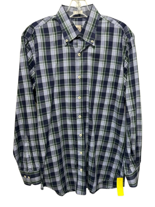 Peter Millar Size M Navy & Green Cotton Plaid Button Up Men's Long Sleeve Shirt Navy & Green / M