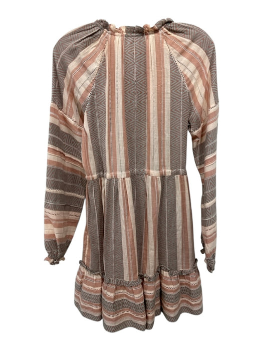 Veronica Beard Size S Mauve Pink & Blue Cotton Long puff sleeve Geometric Dress Mauve Pink & Blue / S