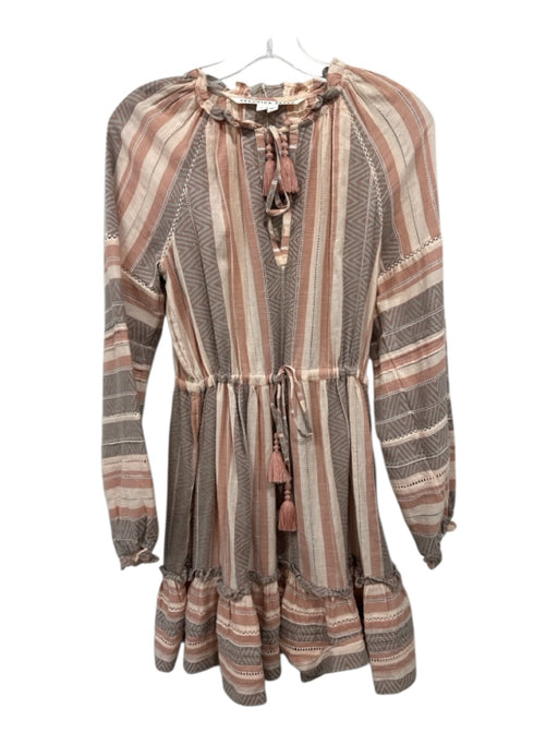Veronica Beard Size S Mauve Pink & Blue Cotton Long puff sleeve Geometric Dress Mauve Pink & Blue / S