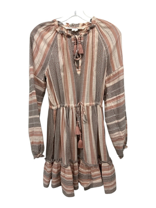 Veronica Beard Size S Mauve Pink & Blue Cotton Long puff sleeve Geometric Dress Mauve Pink & Blue / S