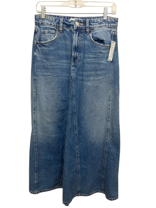 Zara Size S Medium Wash Cotton Denim Zip Fly Midi Skirt Medium Wash / S