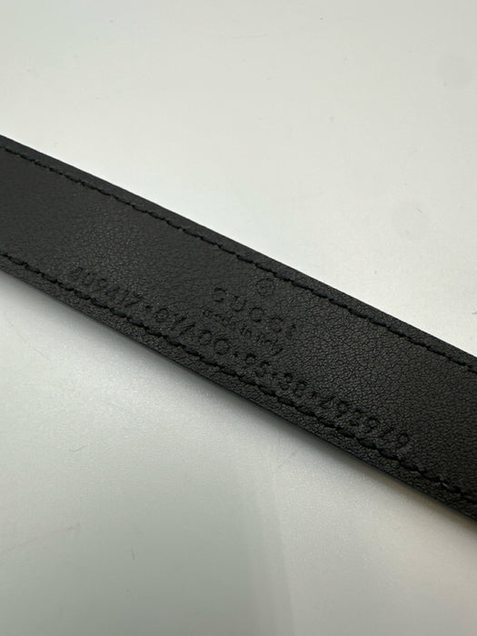 Gucci Black Leather Gold Tone Buckle Double G Peg Clasp Belts