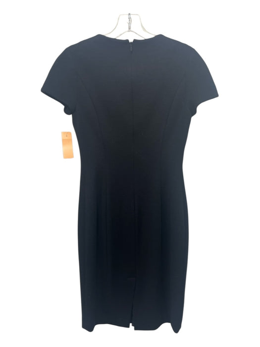 Michael Kors Size 4 Black 100% Wool Short Sleeve Solid Pleat Detail Midi Dress Black / 4