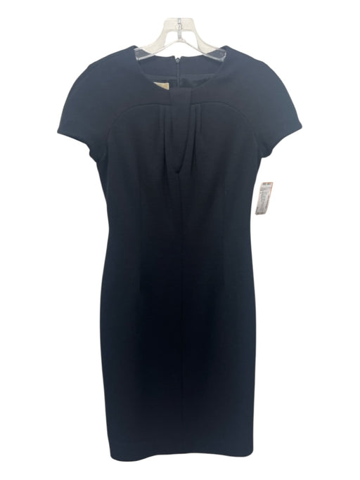 Michael Kors Size 4 Black 100% Wool Short Sleeve Solid Pleat Detail Midi Dress Black / 4