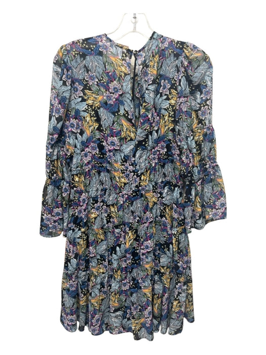Cinq a Sept Size 4 Navy Blue, Yellow, Multi Polyester Long Sleeve Floral Dress Navy Blue, Yellow, Multi / 4