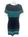 St. John Size 2 Navy Blue, Aqua, Purple Cotton & Wool Short Sleeve Striped Dress Navy Blue, Aqua, Purple / 2