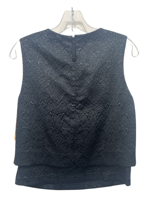 Tory Burch Size 2 Black Viscose Blend Sleeveless Brocade Metallic Thread Top Black / 2
