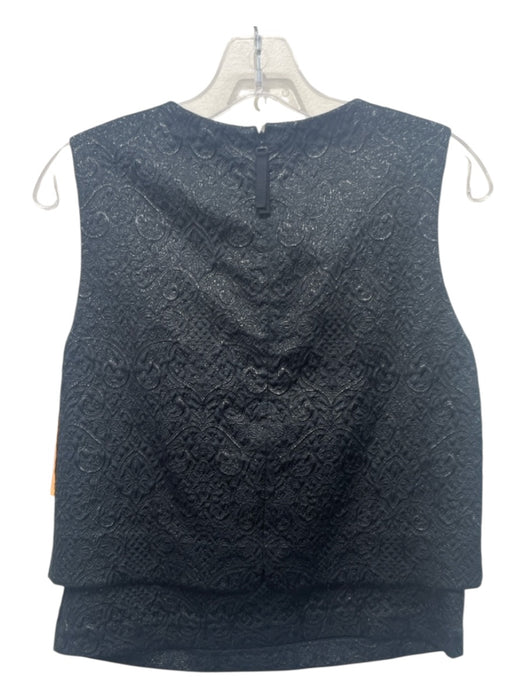 Tory Burch Size 2 Black Viscose Blend Sleeveless Brocade Metallic Thread Top Black / 2