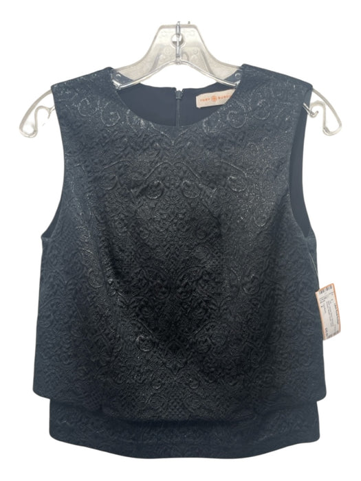 Tory Burch Size 2 Black Viscose Blend Sleeveless Brocade Metallic Thread Top Black / 2
