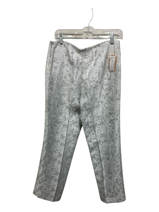 Etro Size 44 White & Silver Cotton Blend Side Zip Brocade Metallic Thread Pants White & Silver / 44