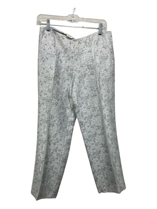 Etro Size 44 White & Silver Cotton Blend Side Zip Brocade Metallic Thread Pants White & Silver / 44