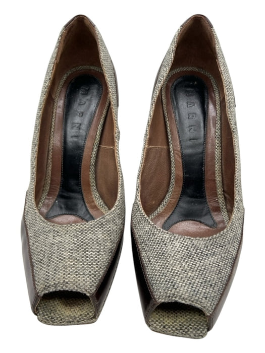 Marni Shoe Size Est 6.5 Gray, Brown & Black textile upper Fabric Block Pumps Gray, Brown & Black / Est 6.5