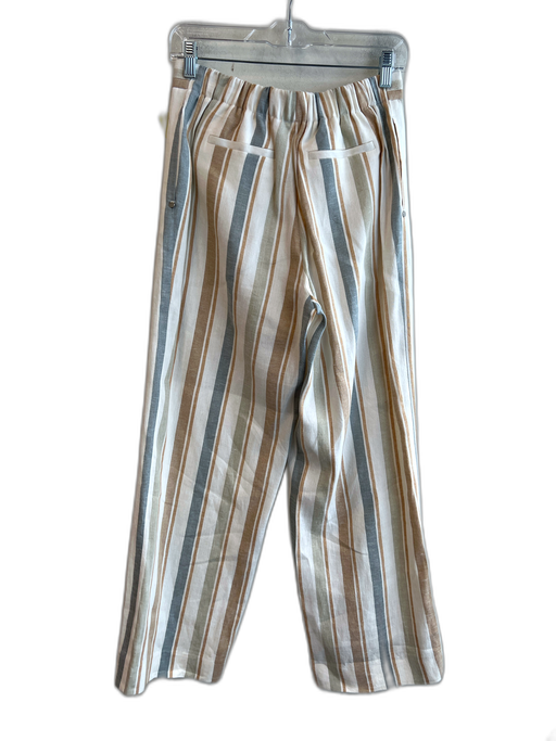 Lafayette 148 Size Small Cream & Multi Linen Striped Elastic Back Wide Leg Pants Cream & Multi / Small