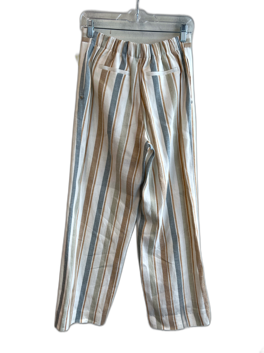 Lafayette 148 Size Small Cream & Multi Linen Striped Elastic Back Wide Leg Pants Cream & Multi / Small