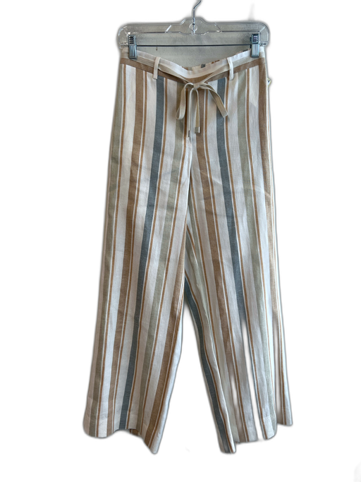 Lafayette 148 Size Small Cream & Multi Linen Striped Elastic Back Wide Leg Pants Cream & Multi / Small