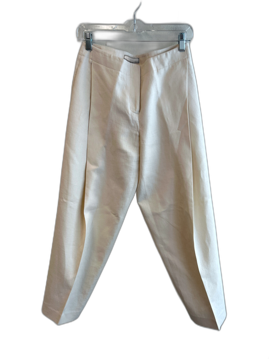 Lafayette 148 Size 2 Cream Linen Side Pockets Apron accent Straight Cut Pants Cream / 2