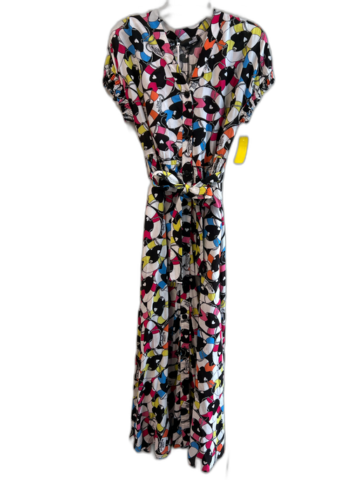 Love Moschino Size 40 Multi Viscose Abstract Print Button Down Belt Dress Multi / 40