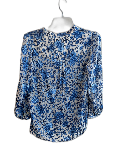 Alice & Olivia Size S/P Blue & White Viscose round split neck Semi Sheer Top Blue & White / S/P