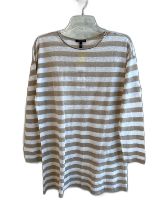 Eileen Fisher Size Medium white & tan Organic Linen Striped Long Sleeve Top white & tan / Medium