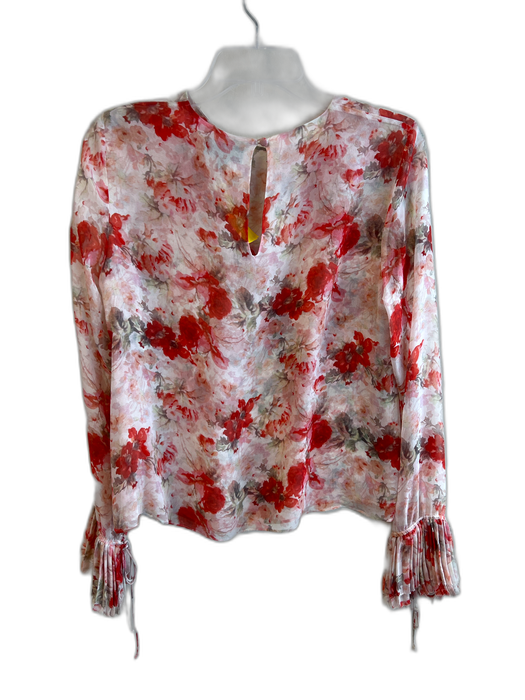 Intermix Size Small Cream & Red Silk Floral Round Neck Semi Sheer Top Cream & Red / Small