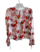 Intermix Size Small Cream & Red Silk Floral Round Neck Semi Sheer Top Cream & Red / Small