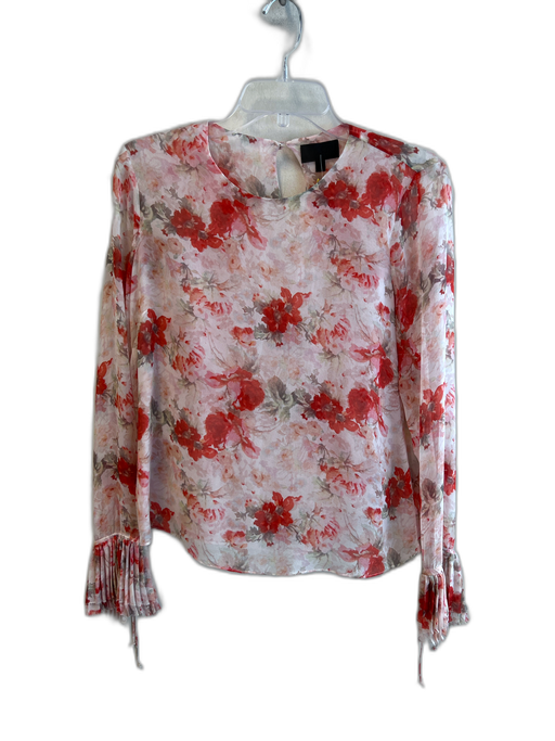 Intermix Size Small Cream & Red Silk Floral Round Neck Semi Sheer Top Cream & Red / Small