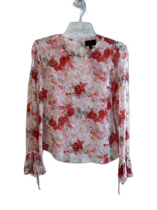 Intermix Size Small Cream & Red Silk Floral Round Neck Semi Sheer Top Cream & Red / Small