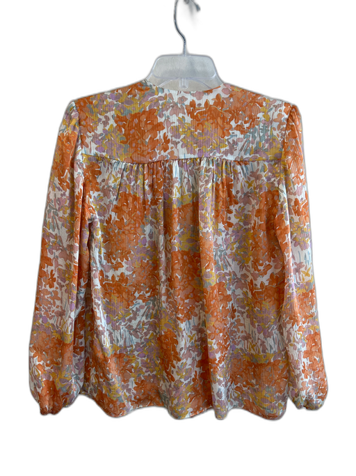 Vince Size XS Orange & Multi Silk Floral Long Sleeve V Neck Top Orange & Multi / XS