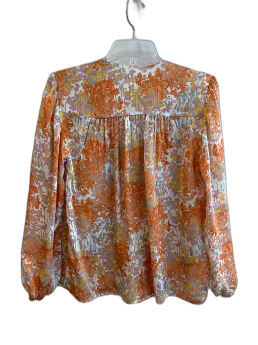 Vince Size XS Orange & Multi Silk Floral Long Sleeve V Neck Top Orange & Multi / XS