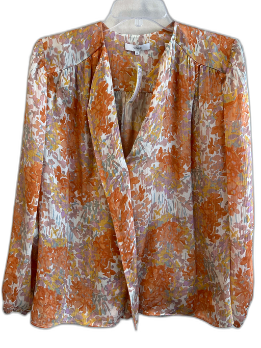 Vince Size XS Orange & Multi Silk Floral Long Sleeve V Neck Top Orange & Multi / XS