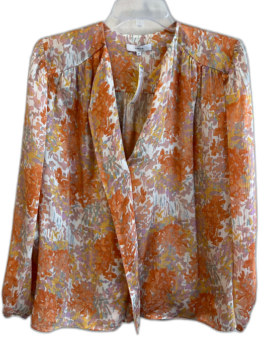 Vince Size XS Orange & Multi Silk Floral Long Sleeve V Neck Top Orange & Multi / XS
