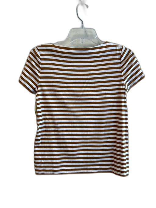 Lafayette 148 Size P Brown & White Cotton Blend Striped Short Sleeve Top Brown & White / P